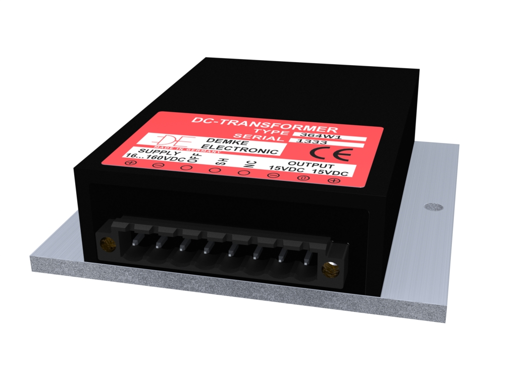 isolated DC/DC Typ DC-Transformer 364W1-15015-SDB1 with output voltage 15.0V bipolar or 30Volt 120 watts and input voltage 16V to 160V