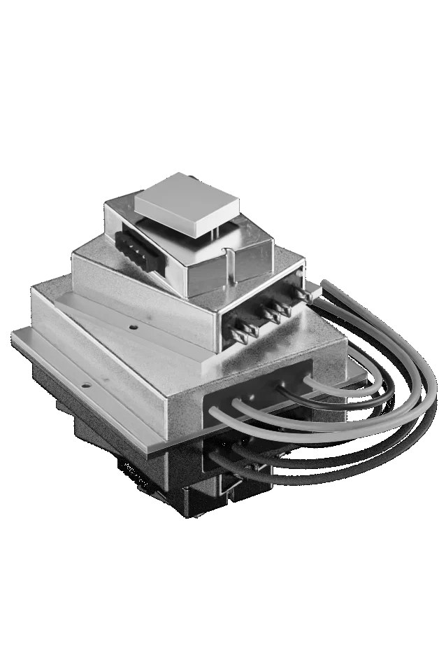 Multiple DC/DC converters from Demke Electronic with aluminium housings.