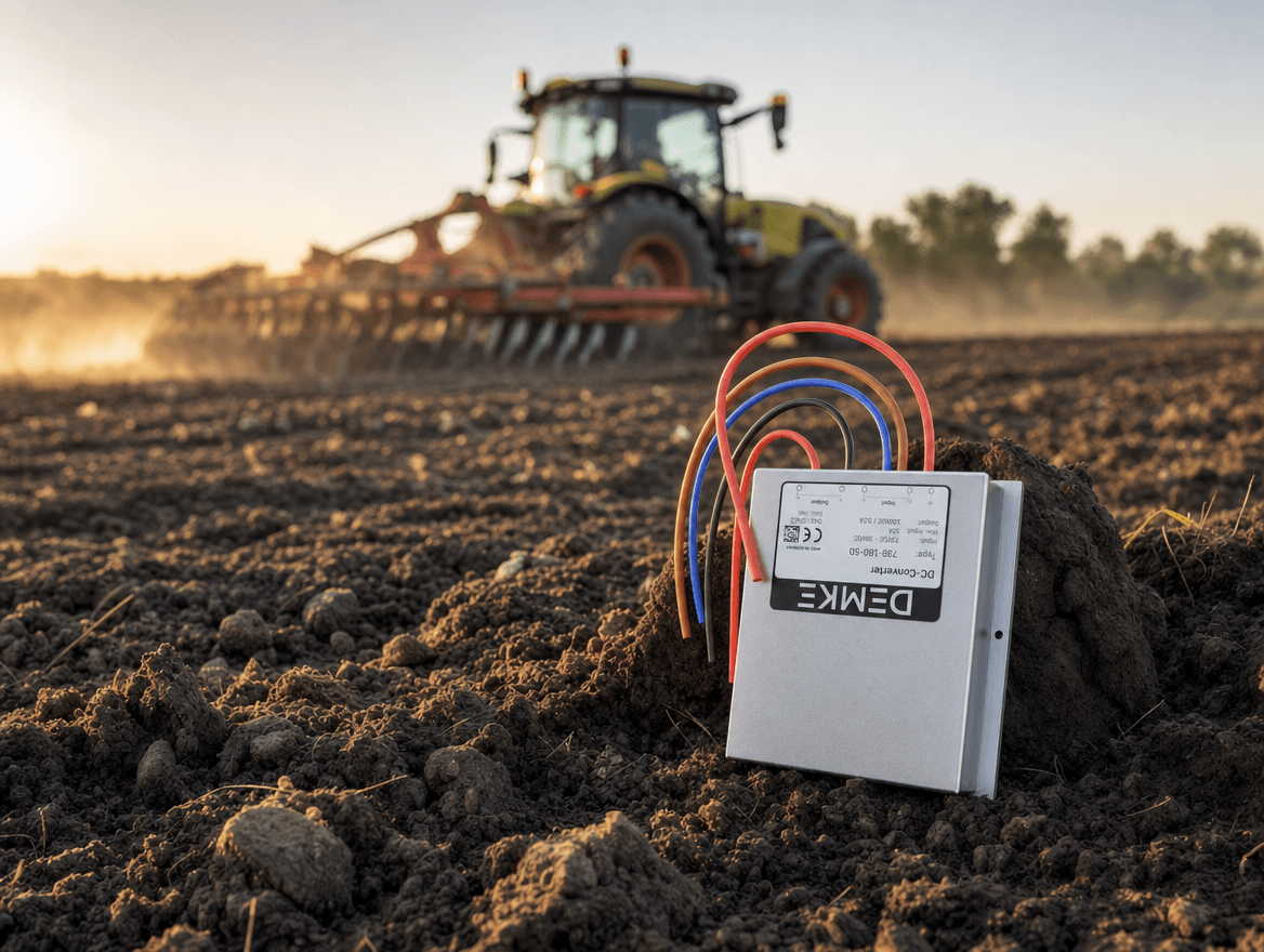 Rugged DC/DC converter for a plough and agricultural machinery